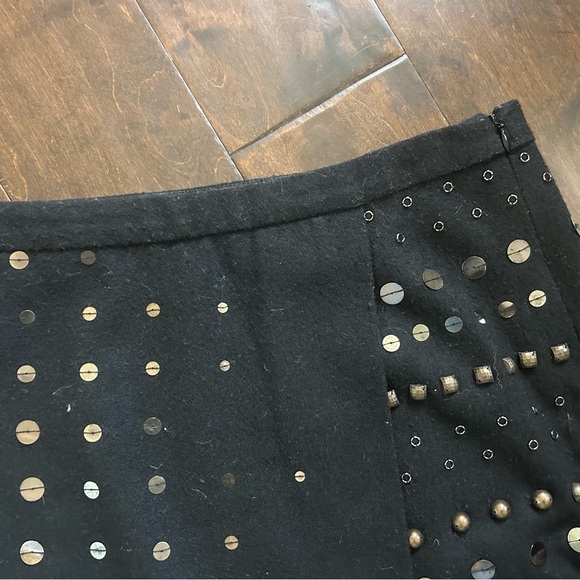 Vintage Nanette Lepore black wool Discovery chain sequin mini skirt 4 - Picture 4 of 8